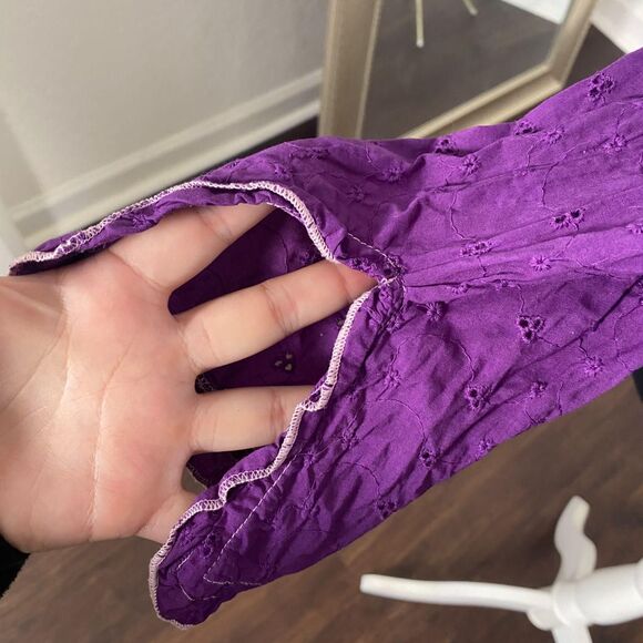 White Stag Whimsygoth Front Tie Purple Berry Pink Cotton Lace Wrap Blouse Top L - Picture 6 of 8